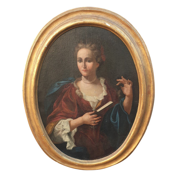 Porträt einer Dame mit Fächer, oval gerahmt, 18. Jahrhundert