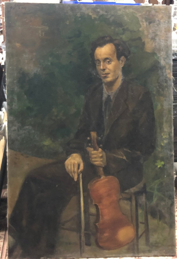 Important Portrait Of A Young Violinist - Oil On Canvas 1937 H 119cm