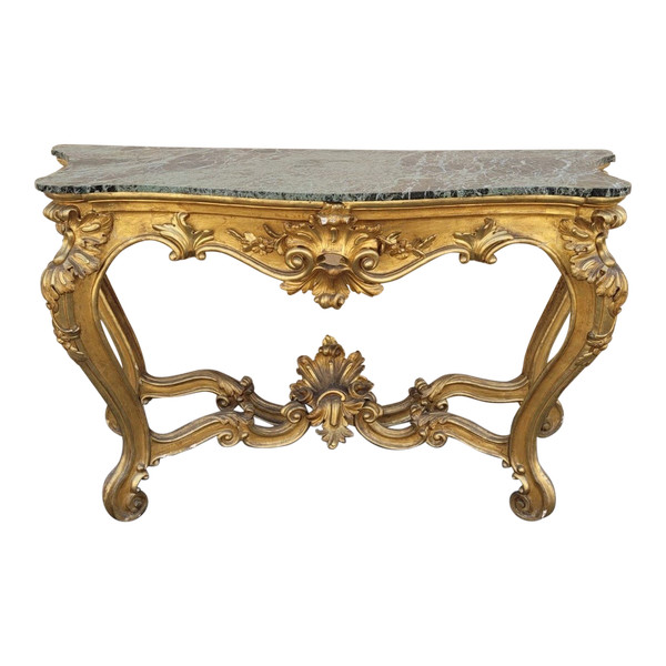 Louis XV Style Golden Wood Console, 19th Century