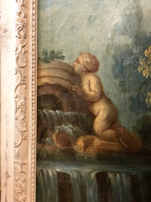 Gallant Scene - Large 18th Century Woodwork Painting