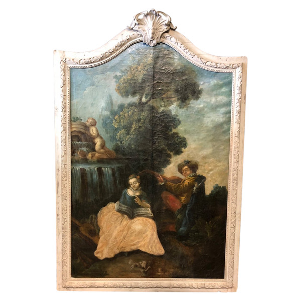 Gallant Scene - Large 18th Century Woodwork Painting