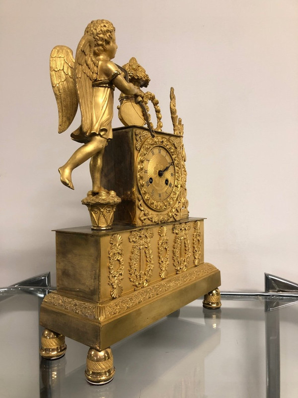 Pendule En Bronze Doré époque Empire Restauration
