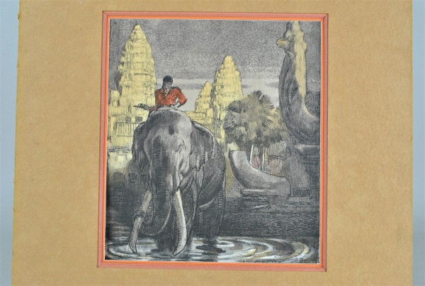P Jouve, Angkor Vat,  Lithographie Encadrée, XXème Siècle