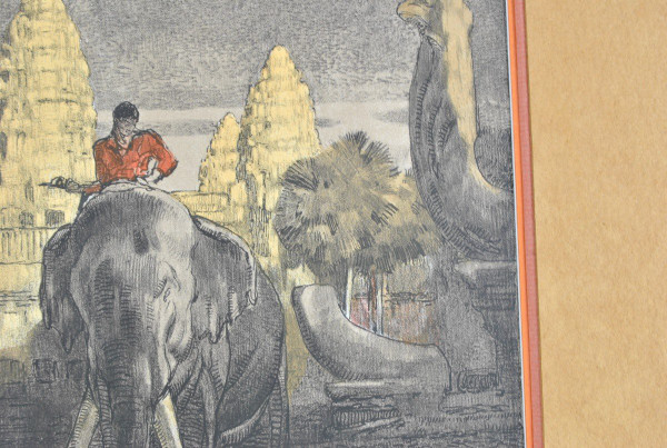 P Jouve, Angkor Vat,  Lithographie Encadrée, XXème Siècle