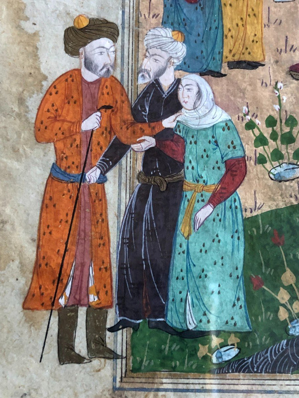 Old Persian Miniature Booklet Page - Gouache And Ink
