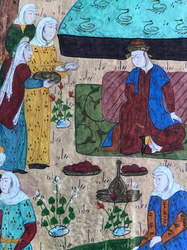 Old Persian Miniature Booklet Page - Gouache And Ink