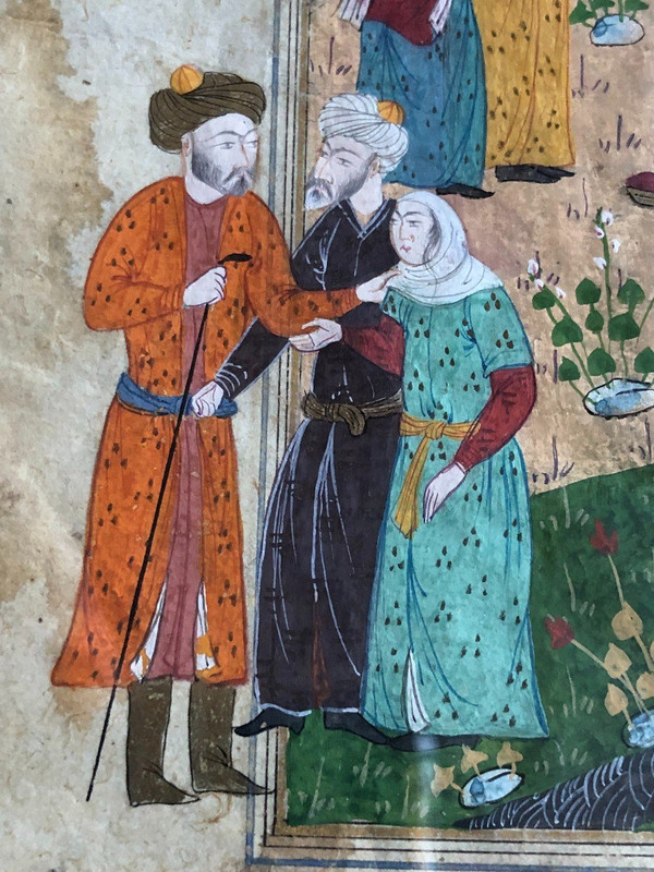 Old Persian Miniature Booklet Page - Gouache And Ink