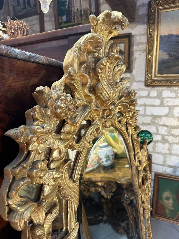 IMPORTANT MIROIR A PARCLOSES DE STYLE REGENCE EPOQUE NAPOLEON III