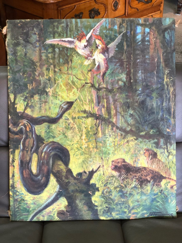 Oil Painting On Canvas “jungle” Signed Fauconnier Dated 1946