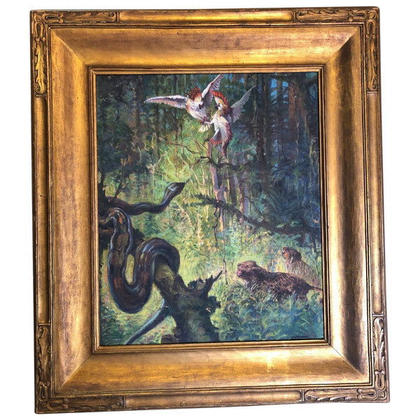 Oil Painting On Canvas “jungle” Signed Fauconnier Dated 1946