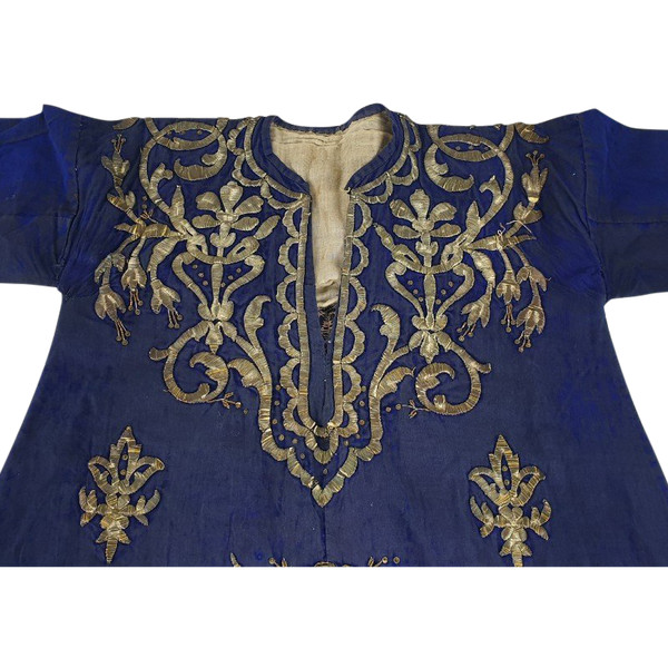 Caftan Oriental Bleu Avec Broderie De Fils d'Argent, XIXème Siècle