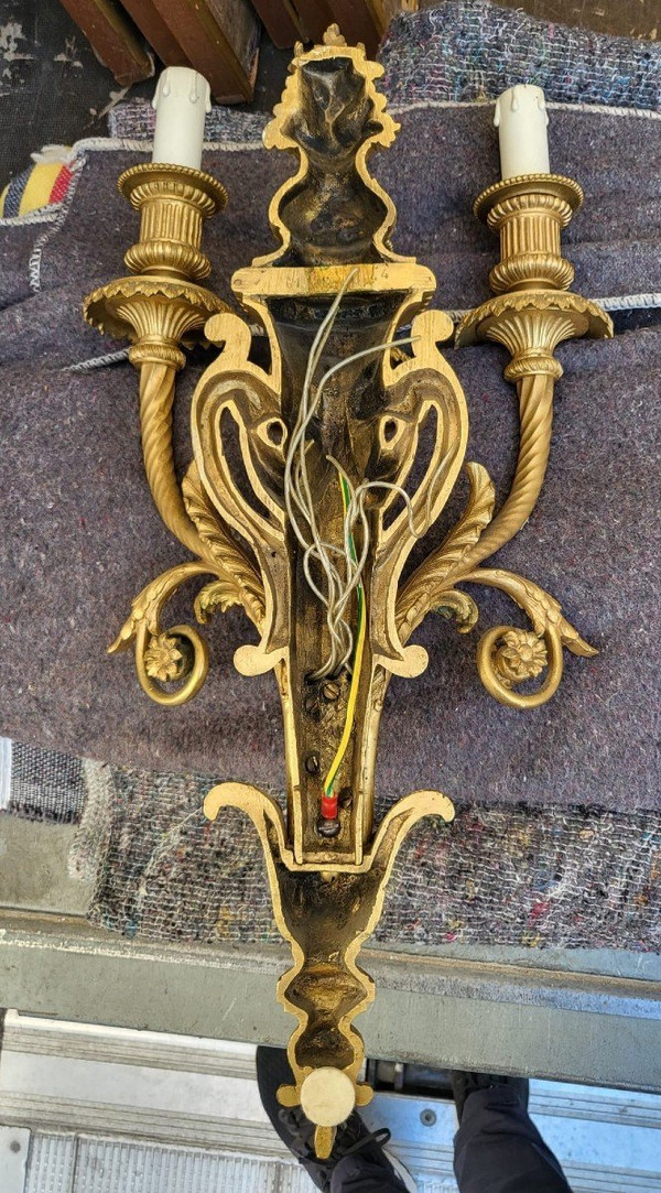 Paire d'Appliques En Bronze Doré Louis XVI, XIXème Siècle