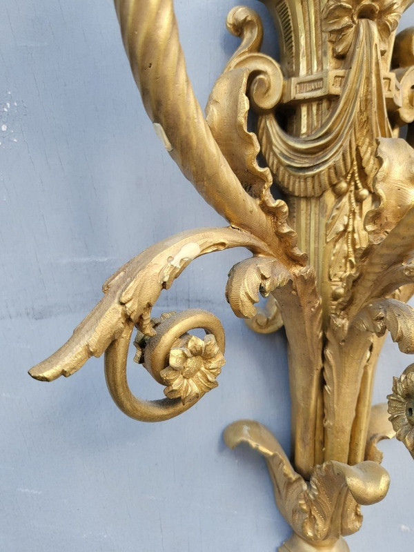 Paire d'Appliques En Bronze Doré Louis XVI, XIXème Siècle