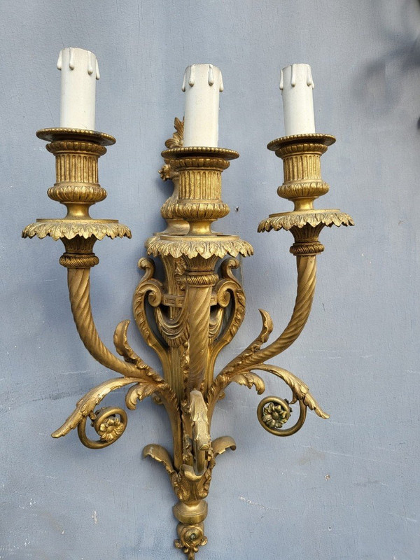 Paire d'Appliques En Bronze Doré Louis XVI, XIXème Siècle