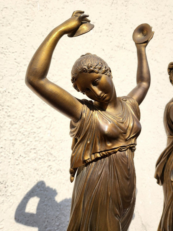 d'Après Canova, Danseuse Et Musicienne En Bronze, XIXème Siècle