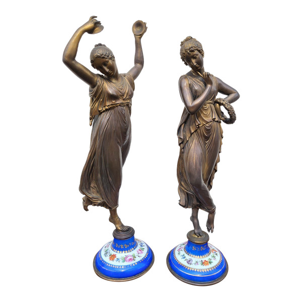 d'Après Canova, Danseuse Et Musicienne En Bronze, XIXème Siècle