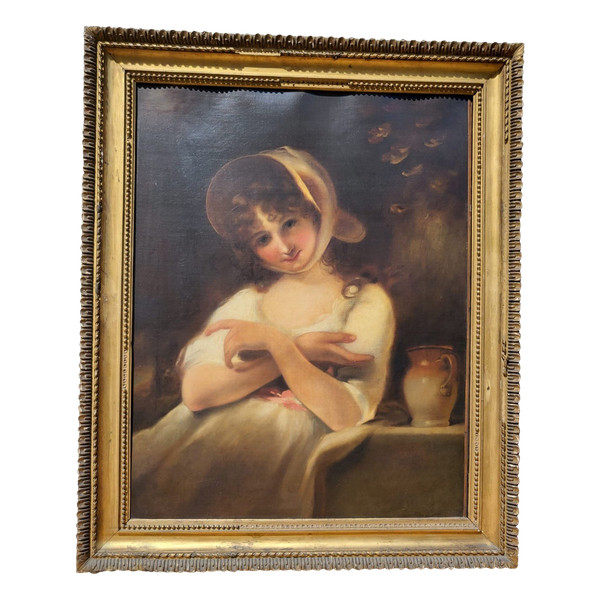 Portrait Of Young Woman, Oil On Canvas 19th Century