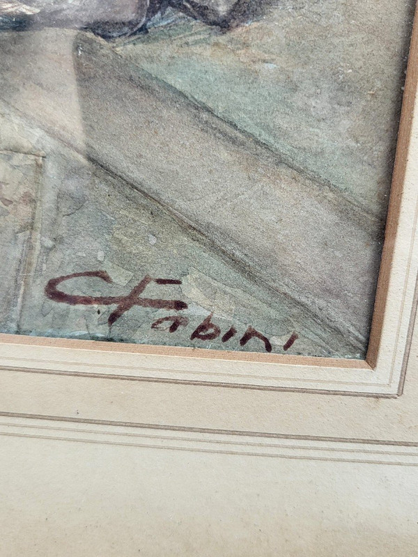 C Fabini, Aquarell, Der Sänftestuhl, Ende des 19. Jahrhunderts