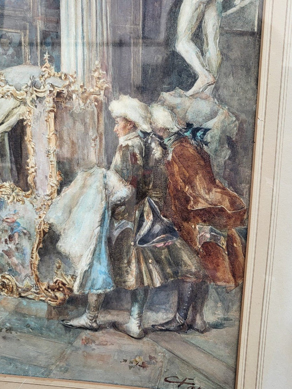 C Fabini, Aquarell, Der Sänftestuhl, Ende des 19. Jahrhunderts