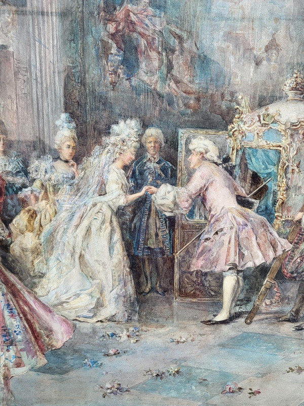 C Fabini, Aquarell, Der Sänftestuhl, Ende des 19. Jahrhunderts