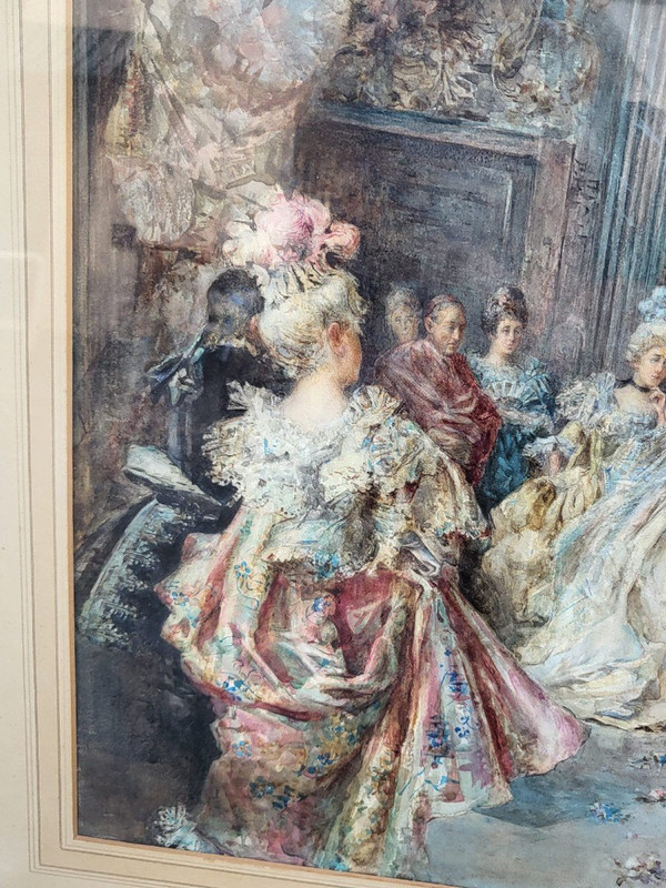 C Fabini, Aquarell, Der Sänftestuhl, Ende des 19. Jahrhunderts