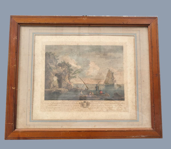 Suite Of 4 Framed Engravings, Fishing, 19th Century