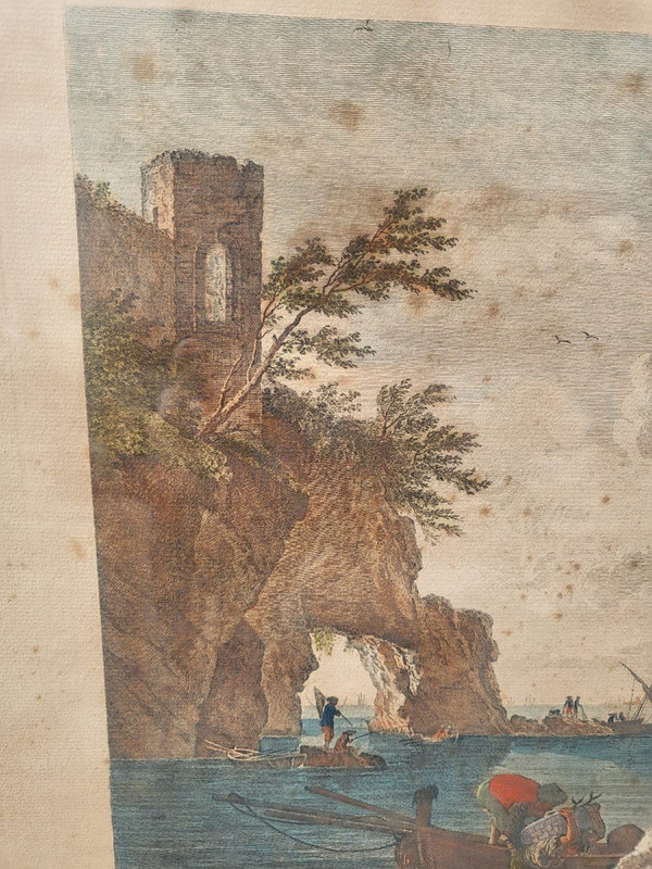 Suite Of 4 Framed Engravings, Fishing, 19th Century