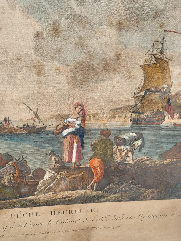 Suite Of 4 Framed Engravings, Fishing, 19th Century