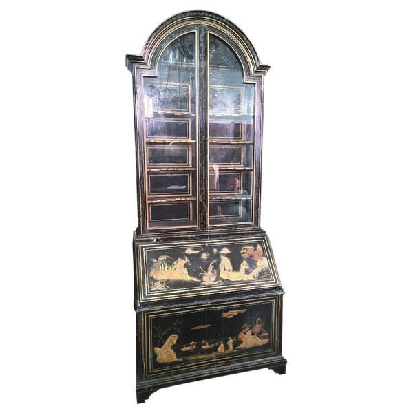 Grand Scriban Vitrine En Bois Laqué, Chinoiserie, Fin XVIIIème Début XIXème Siècle