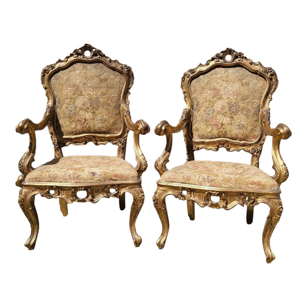 Pair Of Louis XV Armchairs, Venice, Late 19th Early 20th Century