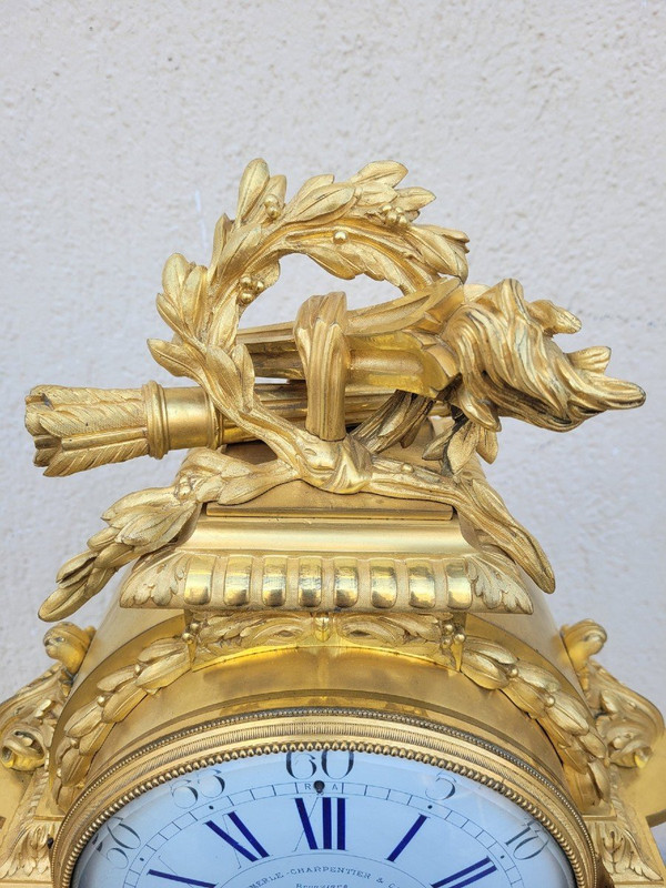 Pendulum In Gilt Bronze And Marble, Carpenter, Napoleon III, 19th Century