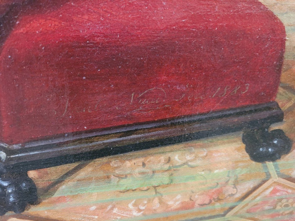 *Offre spéciale *Reines au Palais,  Grande Huile Sur Toile, XIXème Siècle