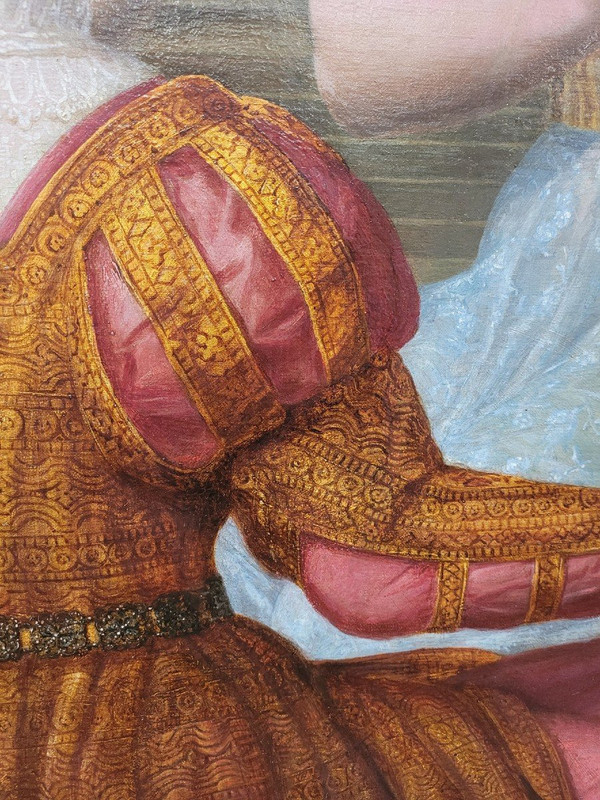 *Offre spéciale *Reines au Palais,  Grande Huile Sur Toile, XIXème Siècle