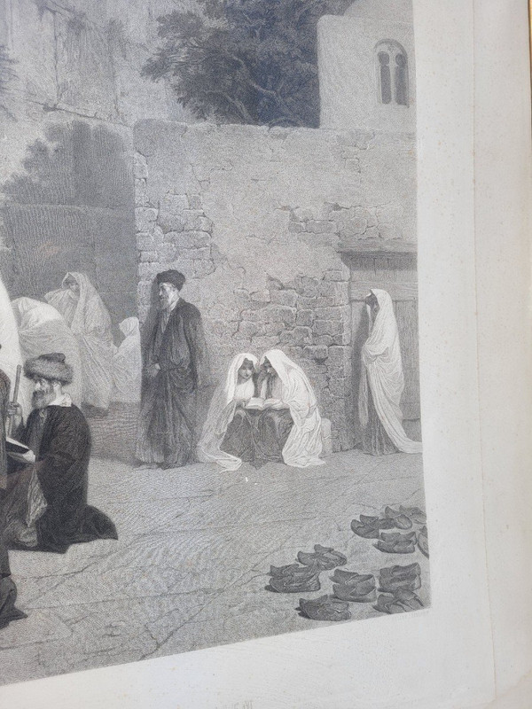 Les Juifs devant le mur de Salomon, Gravure Encadrée, Alexandre Bida, XIXème Siècle