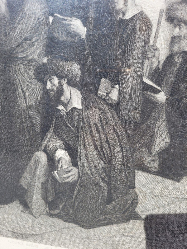 Les Juifs devant le mur de Salomon, Gravure Encadrée, Alexandre Bida, XIXème Siècle