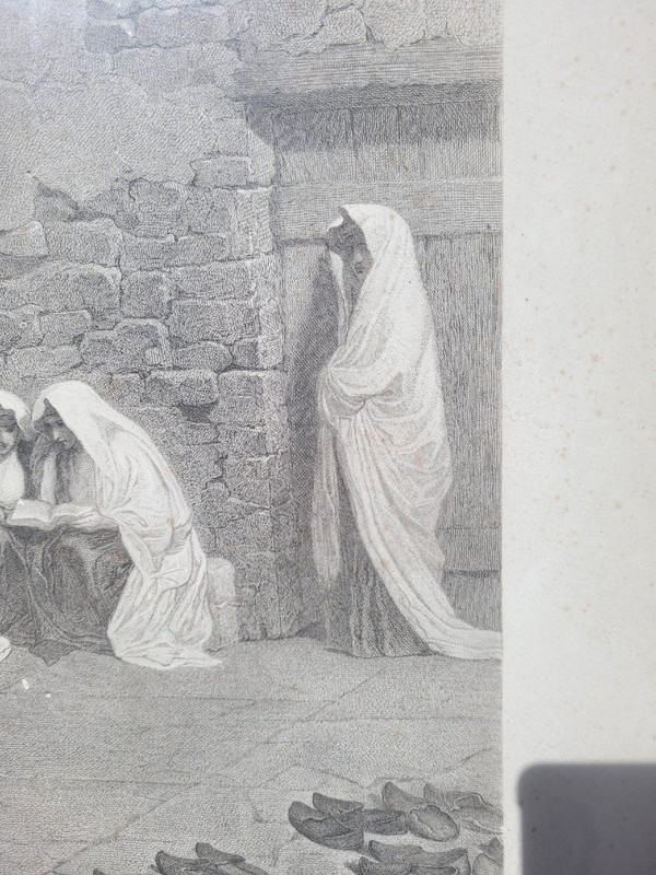 Les Juifs devant le mur de Salomon, Gravure Encadrée, Alexandre Bida, XIXème Siècle