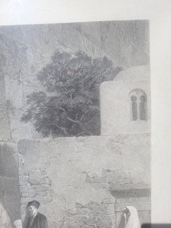 Les Juifs devant le mur de Salomon, Gravure Encadrée, Alexandre Bida, XIXème Siècle