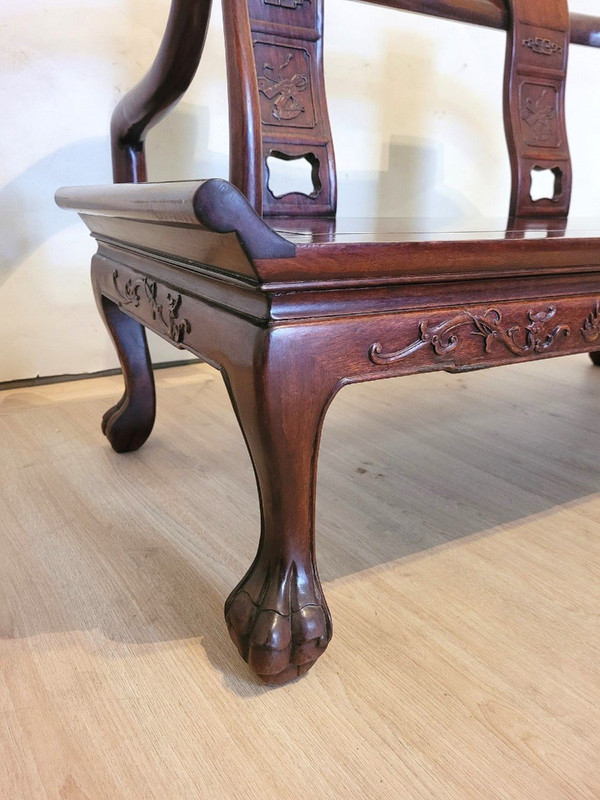 Panchina cinese in legno intagliato, fine XIX inizio XX secolo