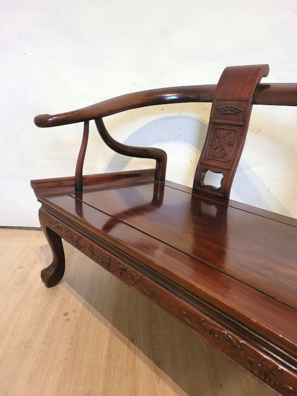 Panchina cinese in legno intagliato, fine XIX inizio XX secolo