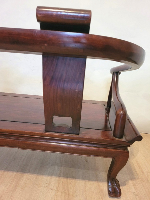 Panchina cinese in legno intagliato, fine XIX inizio XX secolo
