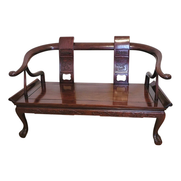 Panchina cinese in legno intagliato, fine XIX inizio XX secolo
