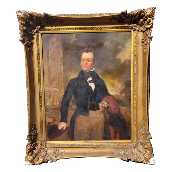 Portrait of an Aristocrat, Large Oil On Framed Canvas, 19th Century