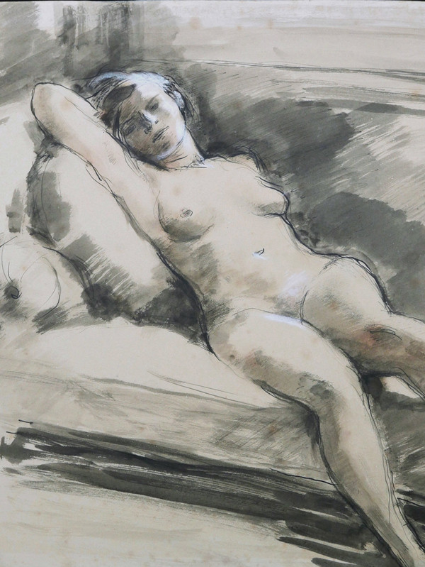 Alexandre Auguste LIPPMANN, Femme nue étendue sur un canapé