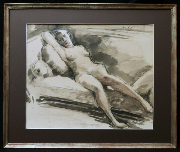 Alexandre Auguste LIPPMANN, Femme nue étendue sur un canapé