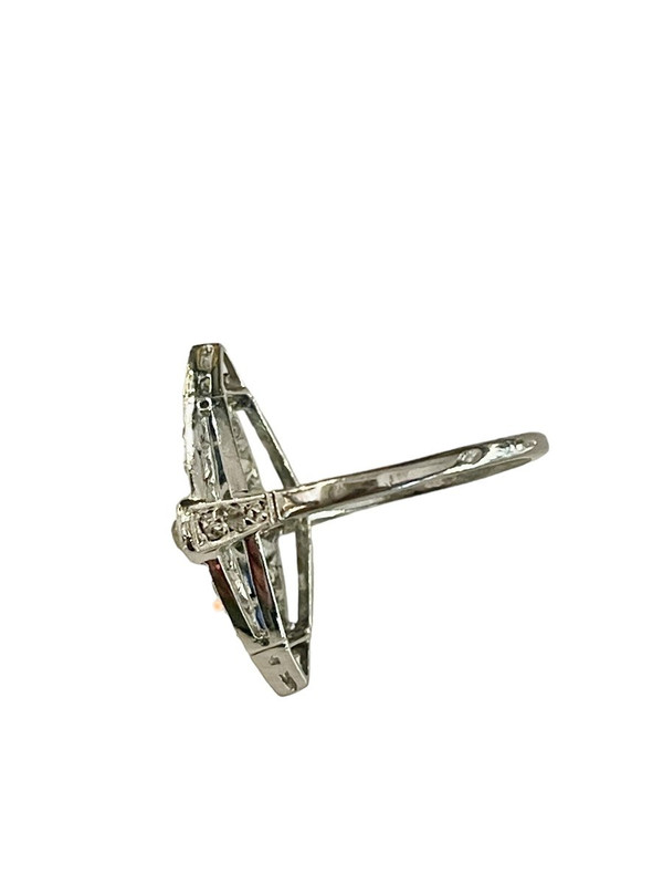 Bague Marquise En Platine, Diamants Et Saphirs