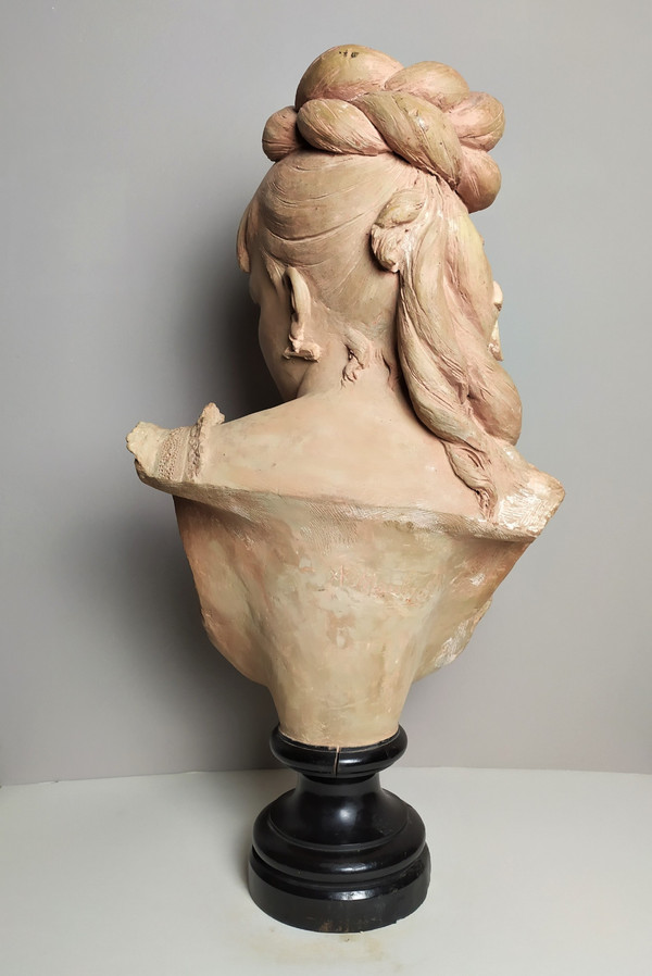  Scultura in terracotta di Adolphe Maubach Busto di donna XIX secolo