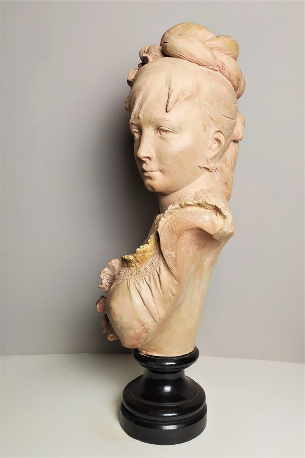  Scultura in terracotta di Adolphe Maubach Busto di donna XIX secolo