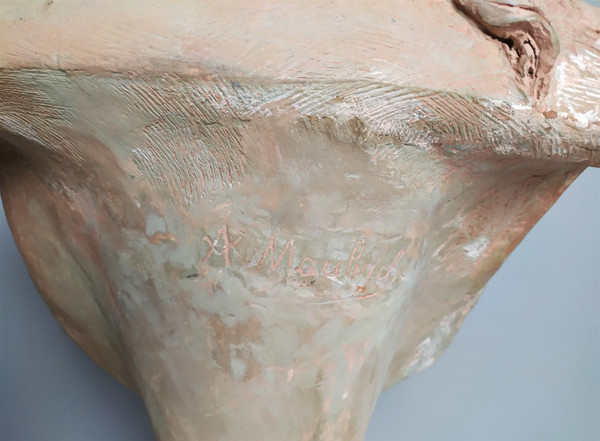  Scultura in terracotta di Adolphe Maubach Busto di donna XIX secolo