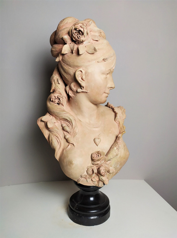  Scultura in terracotta di Adolphe Maubach Busto di donna XIX secolo
