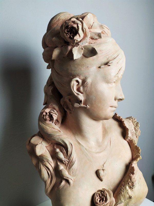  Scultura in terracotta di Adolphe Maubach Busto di donna XIX secolo